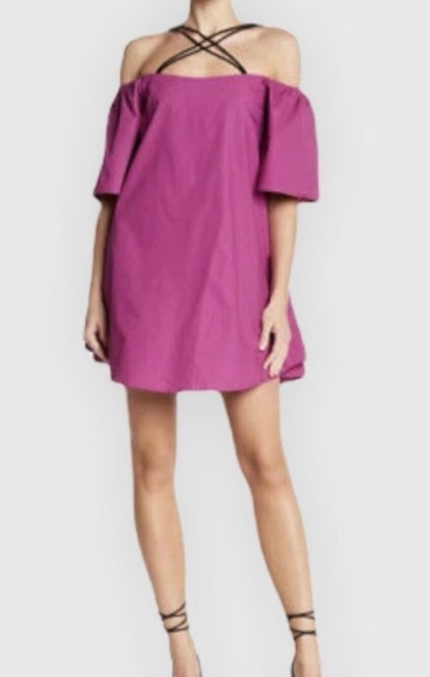 Line & Dot XS Leon Criss Cross Off Shoulder Mini Dress Purple Revolve